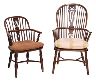 Two  British Yew Wood Windsor Chairs