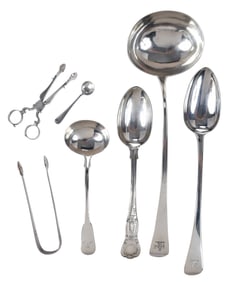 14 English Silver Serving Pieces, Most Georgian