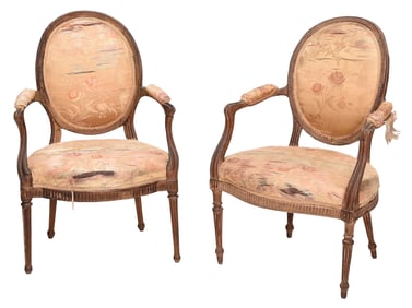 Two Similar George III Carved Beechwood Open Armchairs
