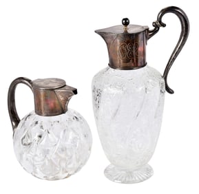 Two Sterling and Glass Decanters