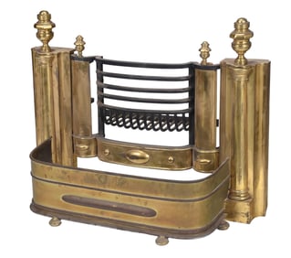 New York Attributed Brass and Iron Coal Grate with Fender