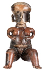 Nayarit Chinesco Style Polychrome Pottery Seated Female Figure