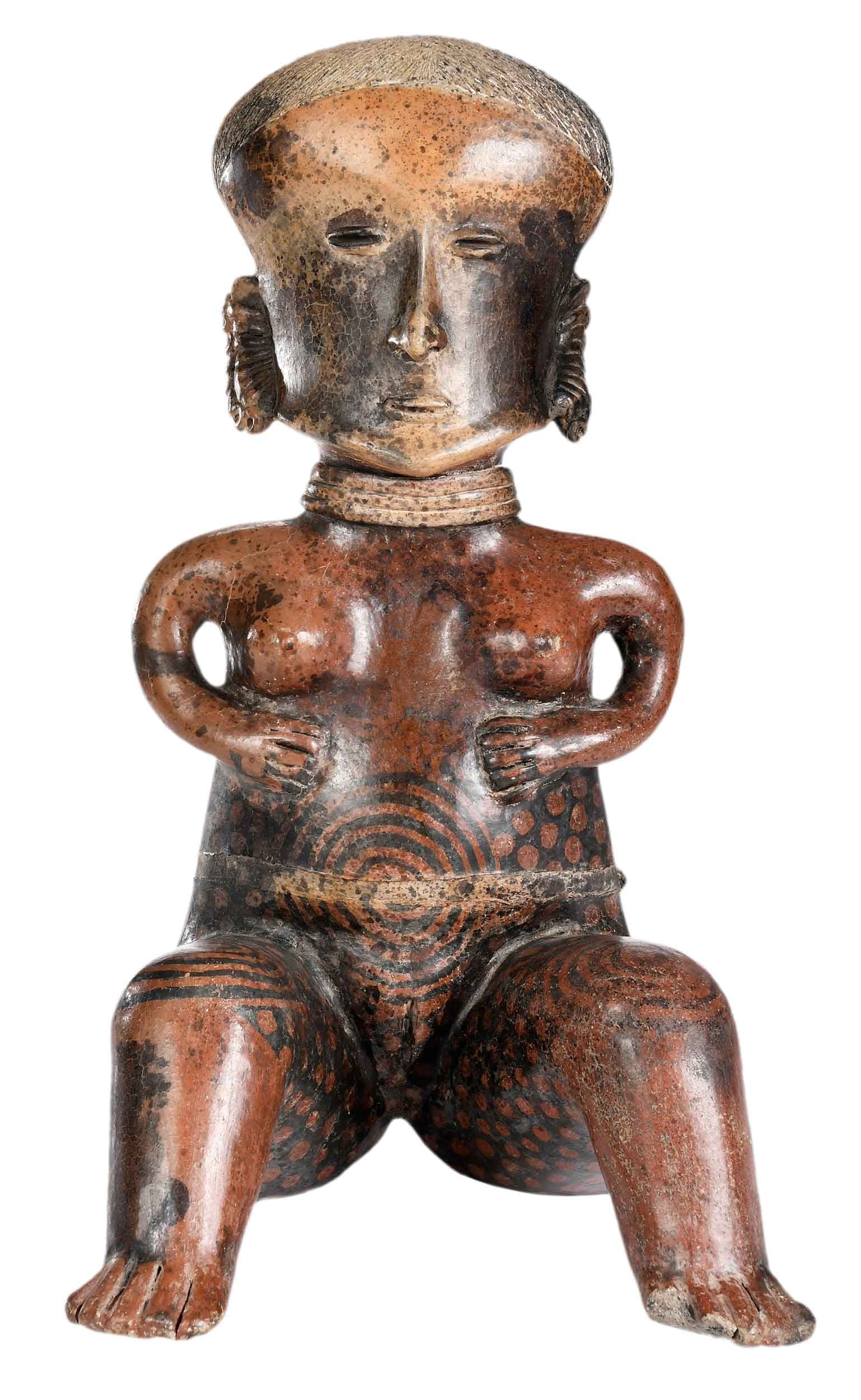 Nayarit Chinesco Style Polychrome Pottery Seated Female Figure (1 of 8)