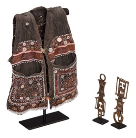 African Beaded Child's Vest with Pair of Tuareg Veil Weights