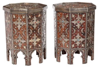 Pair of Moorish Style Metal Mounted Octagonal Tabourets