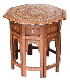 North African Bone Inlaid Hardwood Octagonal Tabouret