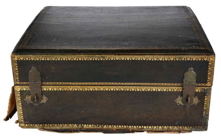 A Continental Leather Bound Box with Nine Small Curiosities