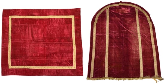 Two Red Velvet and Gold Metallic Panels