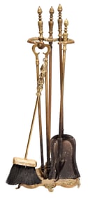 Four Bronze Fireplace Tools with Stand