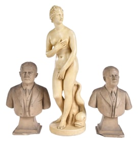 Pair of Fimoteo Panduro Ceramic Busts and a Plaster Venus