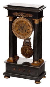 French Neoclassical Style Black Marble and Gilt Bronze Portico Clock