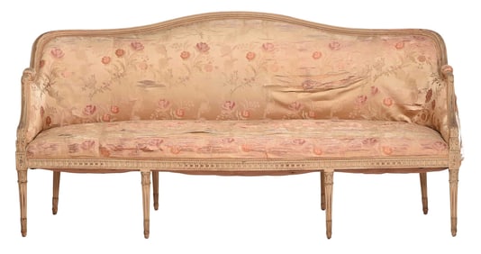 Louis XVI Style Carved and White Painted Beechwood Sofa