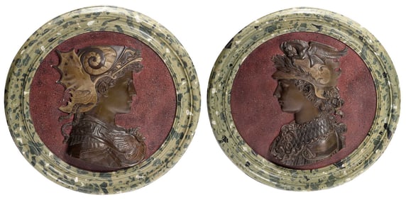 Pair of Cast Metal Mythological Framed Portrait Plaques