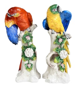 Pair of Sitzendorf Porcelain Parrots