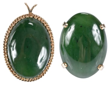 14kt. Spinach Jade Ring and Pendant