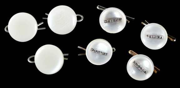 Seven Piece Mother of Pearl and Diamond Stud Set