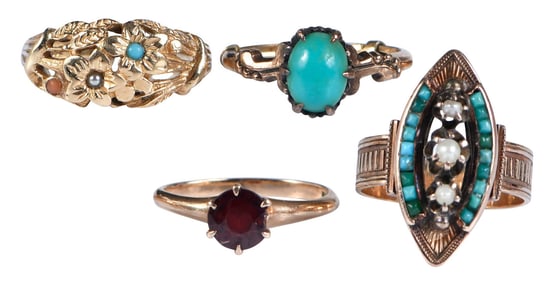 Four Antique Gemstone Rings