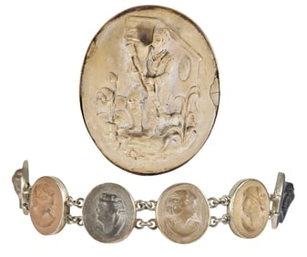 14kt. Lava Cameo Brooch and Sterling Silver Lava Cameo  Bracelet