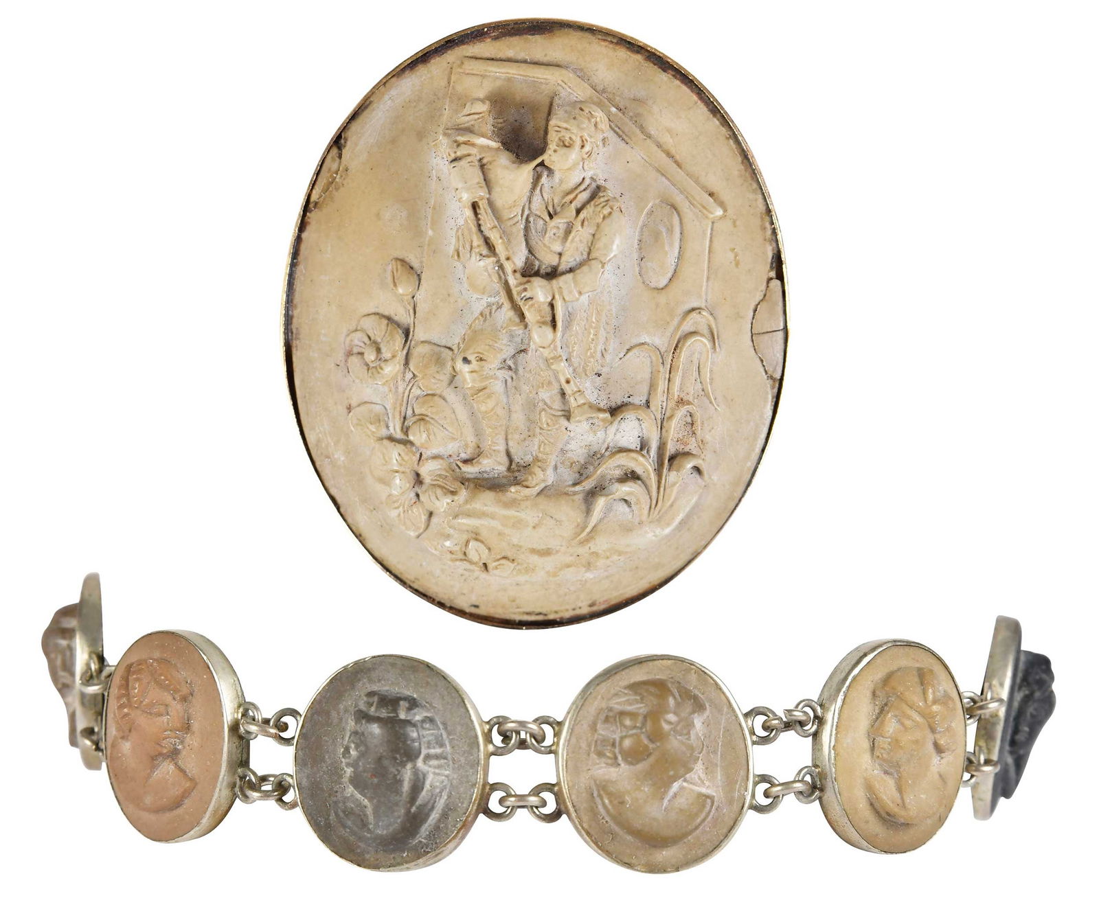 14kt. Lava Cameo Brooch and Sterling Silver Lava Cameo  Bracelet (1 of 7)