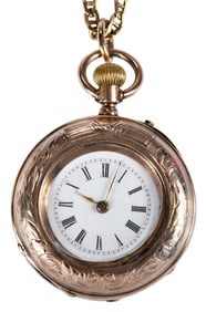 Lady's Yellow Gold Filled Pocket Watch and Chain