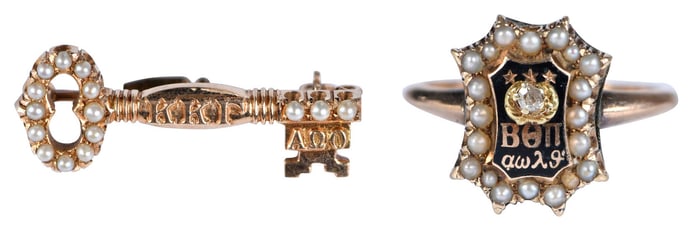 Gold Greek Fraternity Ring and Sorority Pin