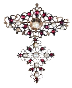 Georgian Filigree Brooch/Pendant Set with Split Pearls and Garnets