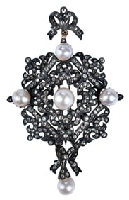 Georgian 9kt. Silver Topped Diamond and Pearl Pendant