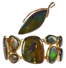 14kt. Ammolite and Diamond Pendant and Ammolite Sterling Bracelet