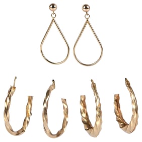 Three Pairs Gold Earrings