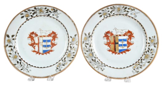 Pair of Chinese Export Armorial Plates, Brooke and Allen