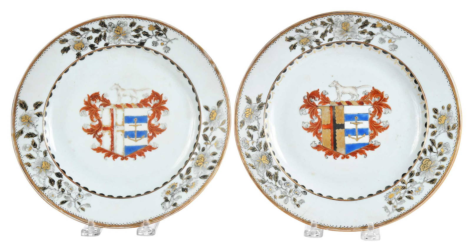 Pair of Chinese Export Armorial Plates, Brooke and Allen