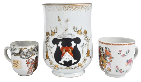 Three Chinese Export Armorial Porcelain Table Objects