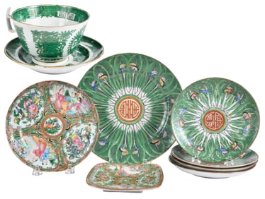 Group of Nine Chinese Export Porcelain Table Objects