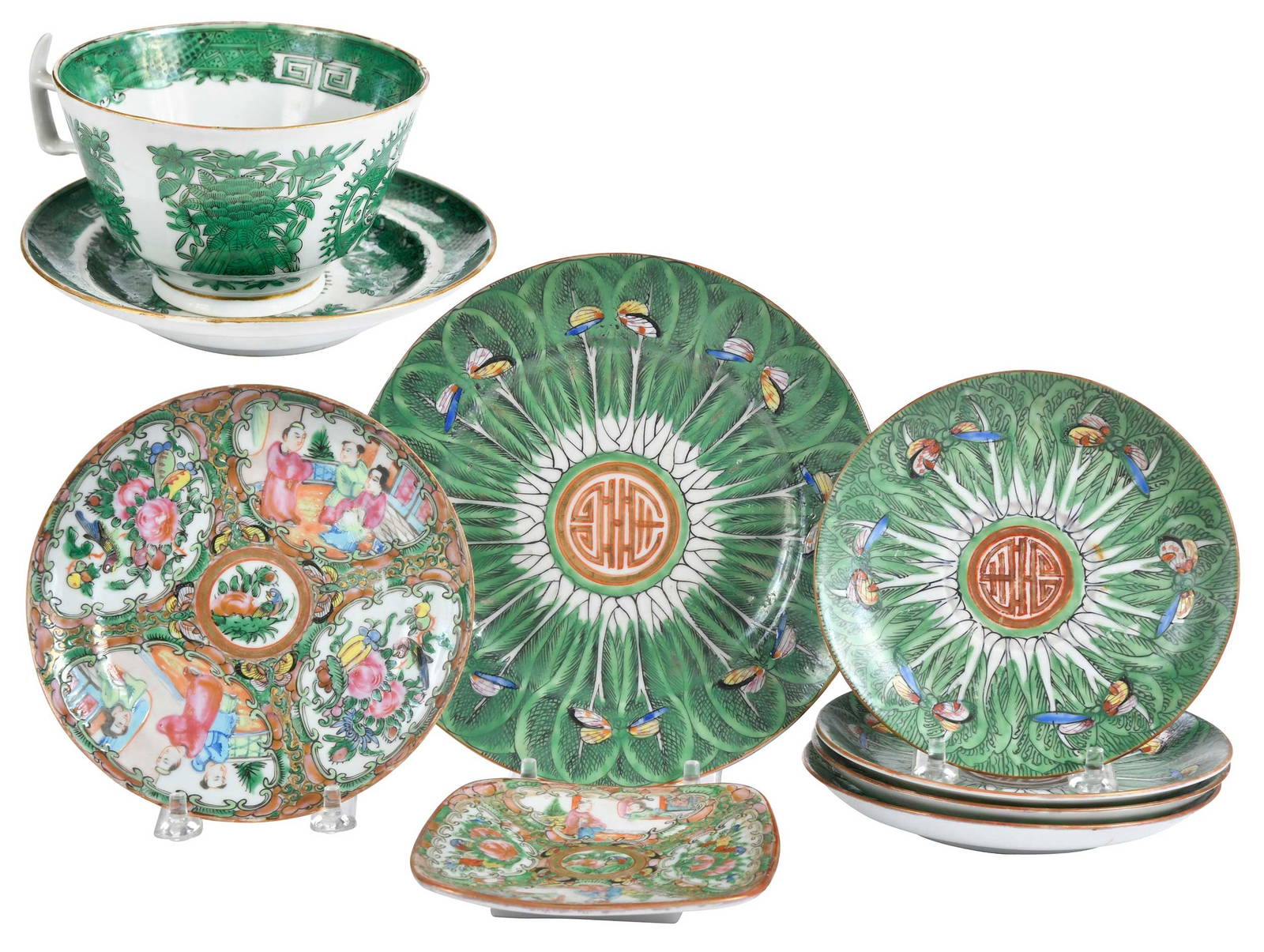 Group of Nine Chinese Export Porcelain Table Objects