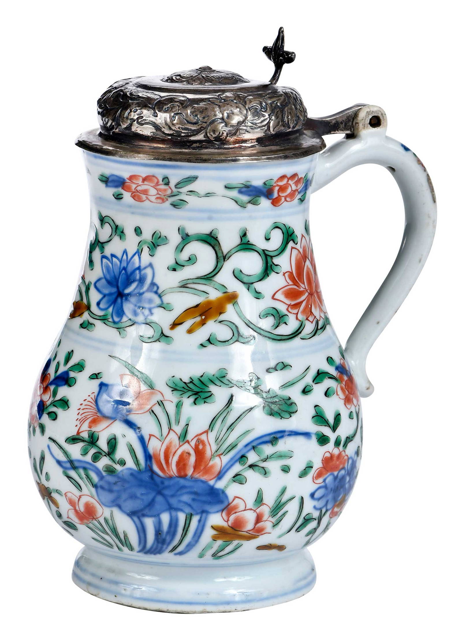 Silver Lidded Chinese Export Porcelain Jug