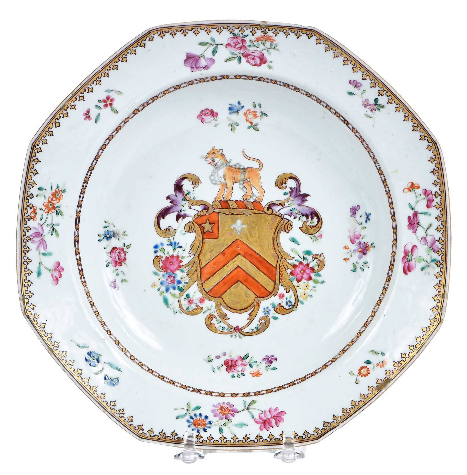 Chinese Export Armorial Porcelain Octagonal Soup Plate, Pope