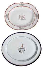 Two Chinese Export Porcelain Platters, Armorial and Monogram