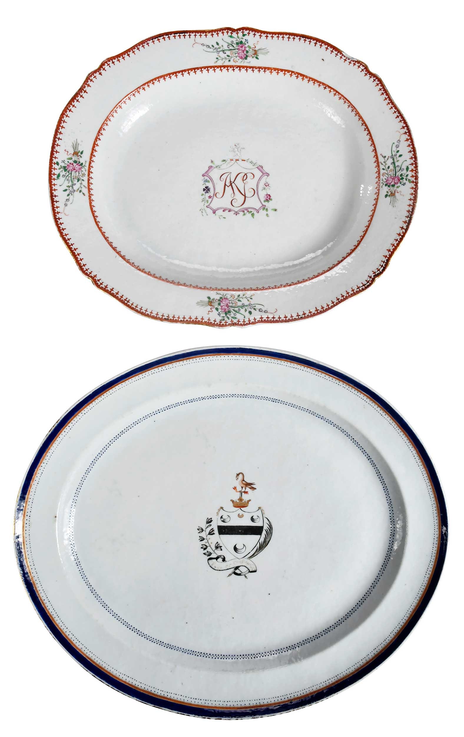 Two Chinese Export Porcelain Platters, Armorial and Monogram