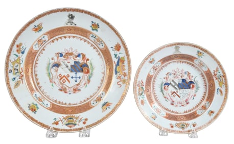 Two Chinese Export Armorial Porcelain Plates, Radcliffe, Bishopton, and Aston