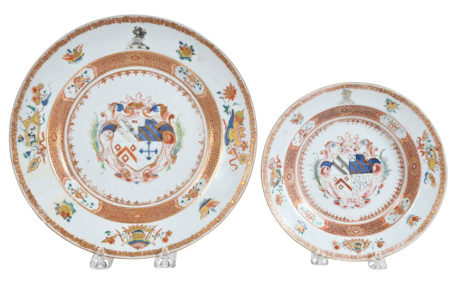 Two Chinese Export Armorial Porcelain Plates, Radcliffe, Bishopton, and Aston