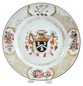Chinese Export Armorial Porcelain Plate, Peers