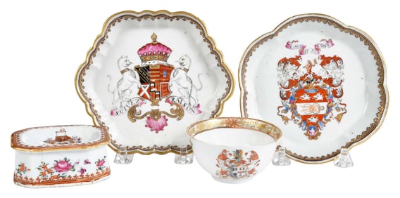 Group of Four Chinese Export Armorial Porcelain Table Objects