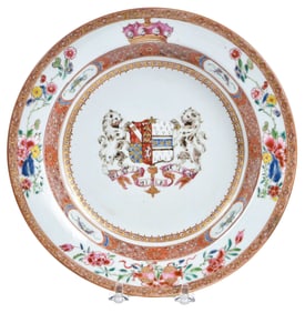 Chinese Export Armorial Porcelain Soup Plate, Howard, Brotherton, Warren, Mowbray, and Bristow