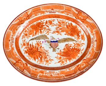 Orange Fitzhugh Chinese Export Porcelain Platter with Centered Eagle