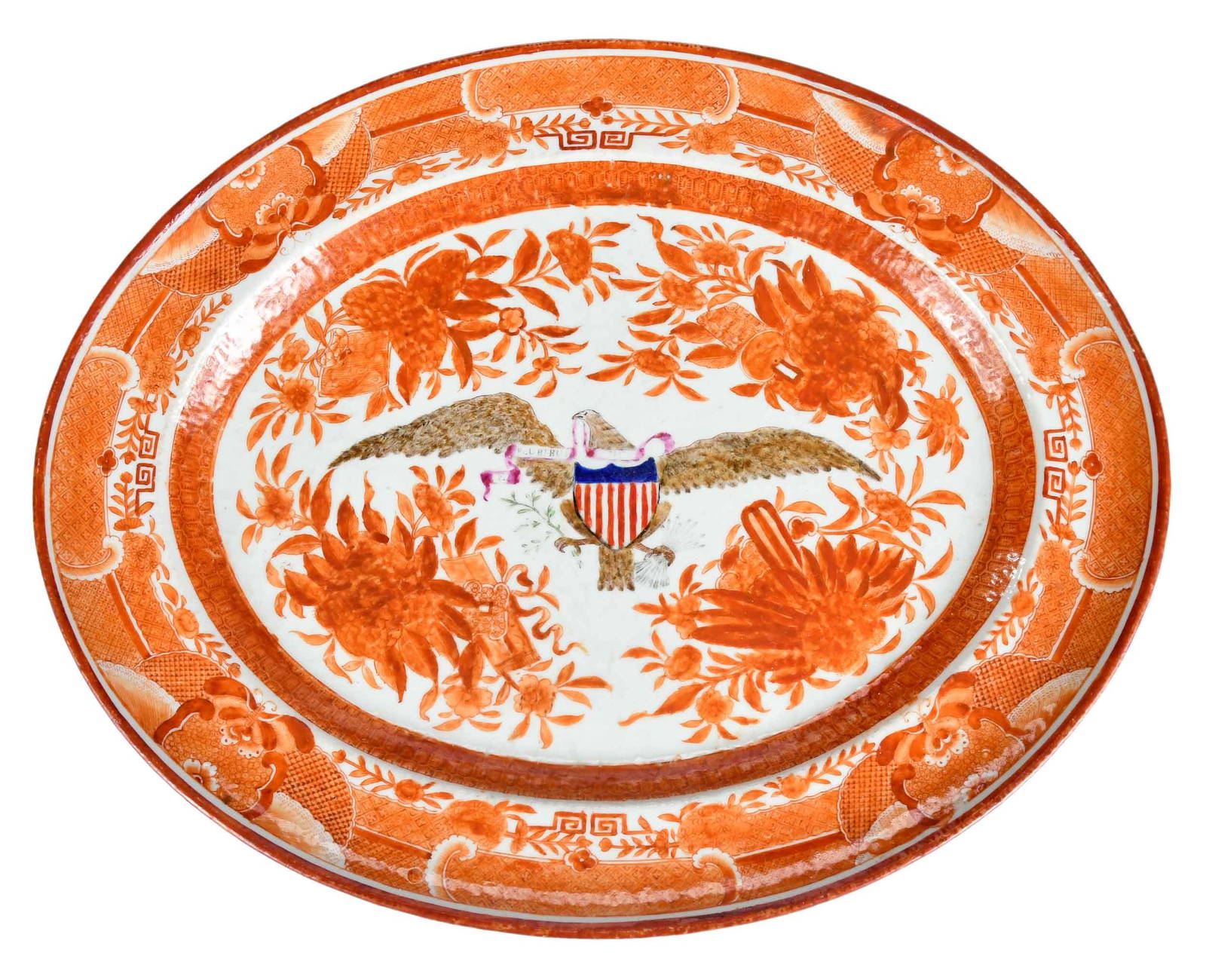 Orange Fitzhugh Chinese Export Porcelain Platter with Centered Eagle