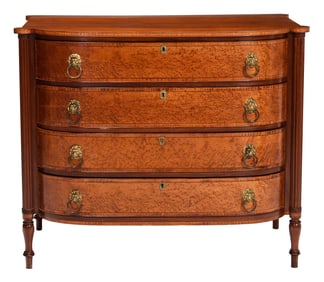 Fine Boston Sheraton Birdseye Maple Veneered Bow Front Chest