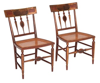 Fine Pair of Baltimore Classical Fancy Painted Caned Side Chairs