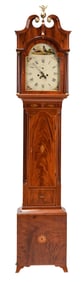 Very Fine New Jersey Federal Inlaid Figured Mahogany Tall Case Clock
