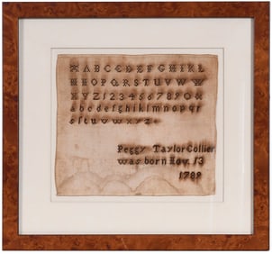 Framed Southern Federal Alphabet Needlework Sampler
