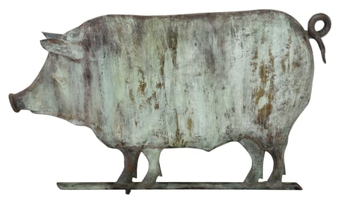 American Folk Art Molded Copper Full Body Pig Form Weather Vane